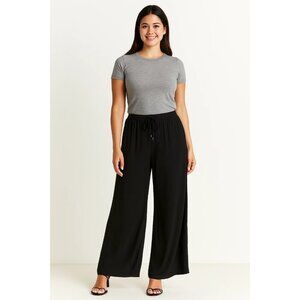 Saks Fifth Ave Sport Black Wide Leg Pants Elastic Waist Soft Fabric Size 14P NWT